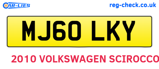 MJ60LKY are the vehicle registration plates.