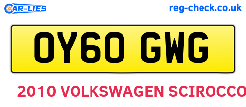 OY60GWG are the vehicle registration plates.