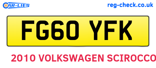 FG60YFK are the vehicle registration plates.