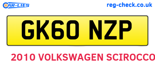 GK60NZP are the vehicle registration plates.