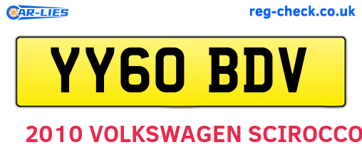 YY60BDV are the vehicle registration plates.