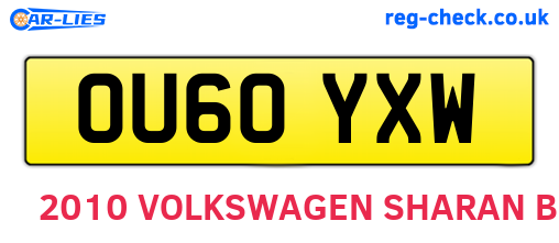 OU60YXW are the vehicle registration plates.