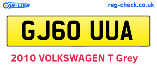 GJ60UUA are the vehicle registration plates.
