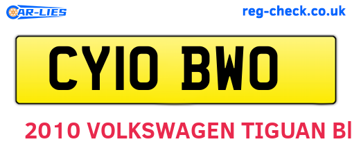 CY10BWO are the vehicle registration plates.