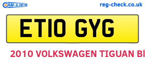 ET10GYG are the vehicle registration plates.