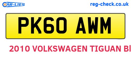 PK60AWM are the vehicle registration plates.