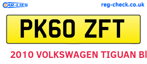 PK60ZFT are the vehicle registration plates.