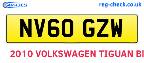 NV60GZW are the vehicle registration plates.