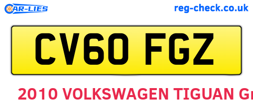 CV60FGZ are the vehicle registration plates.
