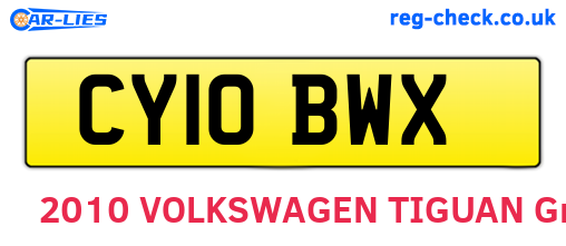 CY10BWX are the vehicle registration plates.