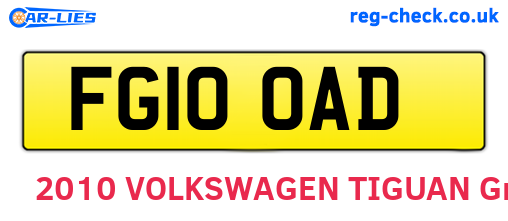 FG10OAD are the vehicle registration plates.