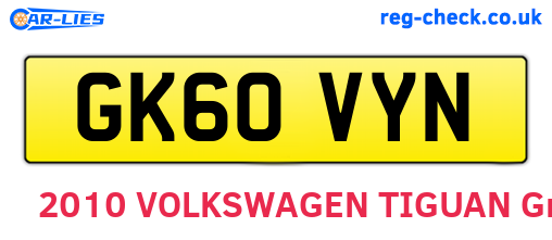 GK60VYN are the vehicle registration plates.