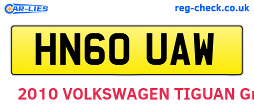 HN60UAW are the vehicle registration plates.