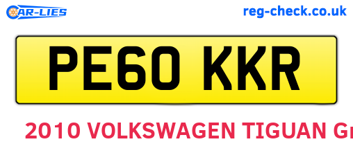 PE60KKR are the vehicle registration plates.