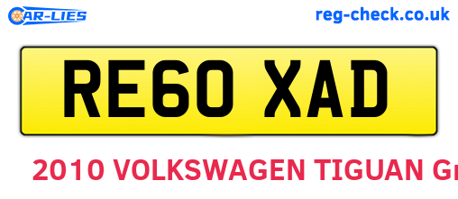 RE60XAD are the vehicle registration plates.