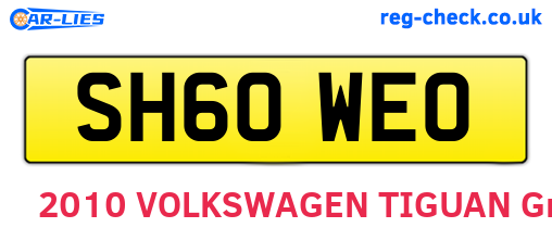 SH60WEO are the vehicle registration plates.