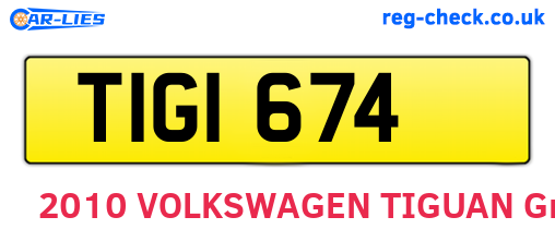 TIG1674 are the vehicle registration plates.