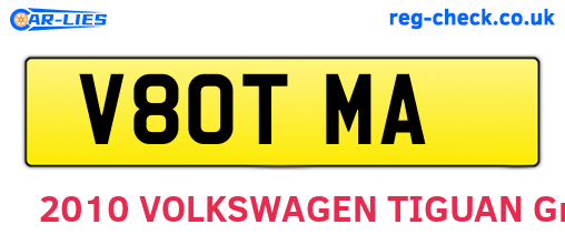 V80TMA are the vehicle registration plates.