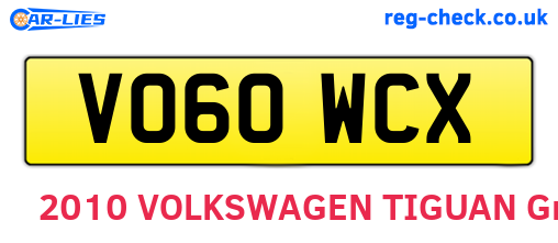 VO60WCX are the vehicle registration plates.