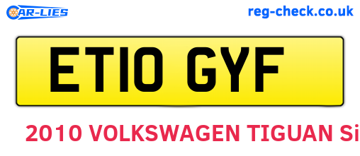 ET10GYF are the vehicle registration plates.