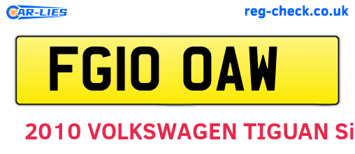 FG10OAW are the vehicle registration plates.