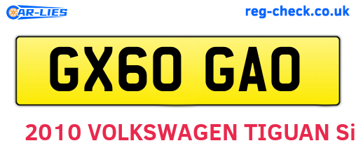 GX60GAO are the vehicle registration plates.