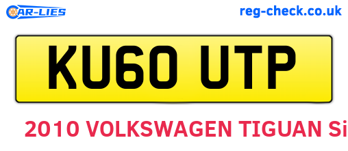 KU60UTP are the vehicle registration plates.