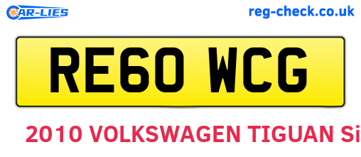 RE60WCG are the vehicle registration plates.