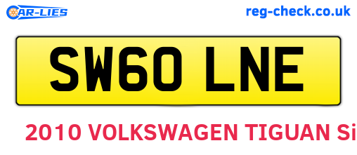 SW60LNE are the vehicle registration plates.