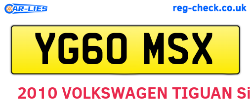 YG60MSX are the vehicle registration plates.
