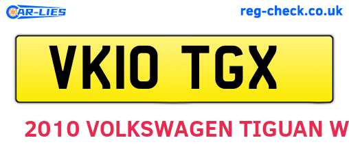 VK10TGX are the vehicle registration plates.
