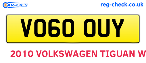 VO60OUY are the vehicle registration plates.