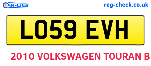 LO59EVH are the vehicle registration plates.