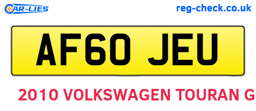 AF60JEU are the vehicle registration plates.