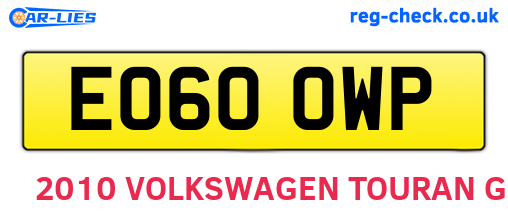 EO60OWP are the vehicle registration plates.