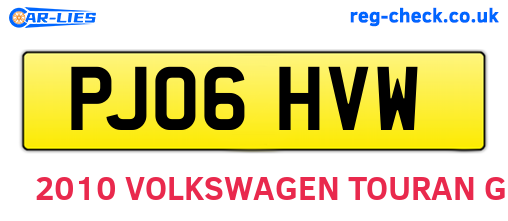 PJ06HVW are the vehicle registration plates.