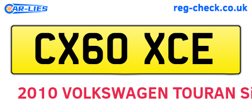 CX60XCE are the vehicle registration plates.