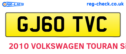 GJ60TVC are the vehicle registration plates.