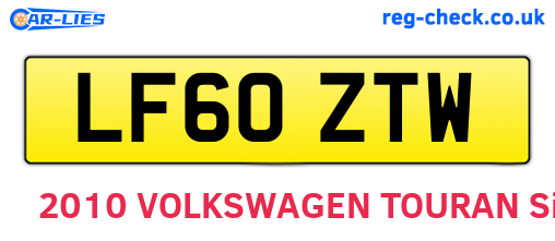 LF60ZTW are the vehicle registration plates.