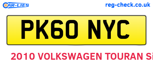 PK60NYC are the vehicle registration plates.