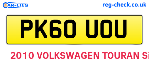 PK60UOU are the vehicle registration plates.
