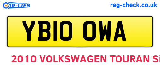 YB10OWA are the vehicle registration plates.