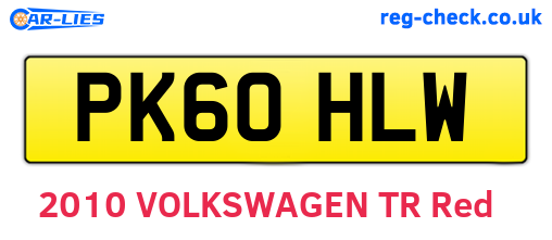 PK60HLW are the vehicle registration plates.