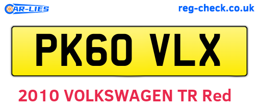 PK60VLX are the vehicle registration plates.