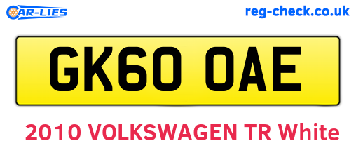 GK60OAE are the vehicle registration plates.