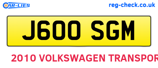 J600SGM are the vehicle registration plates.