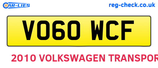 VO60WCF are the vehicle registration plates.
