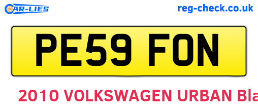 PE59FON are the vehicle registration plates.