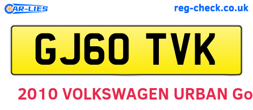 GJ60TVK are the vehicle registration plates.