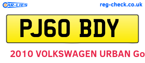 PJ60BDY are the vehicle registration plates.